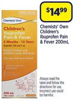 Star Discount Chemist Chemists' Own Children's Ibuprofen & Fever offer