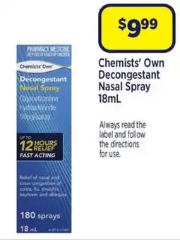 Star Discount Chemist Chemists' Own Decongestant Nasal Spray offer