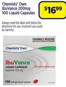 Star Discount Chemist Chemists' Own IbuVance 200mg 100 Liquid Capsules offer