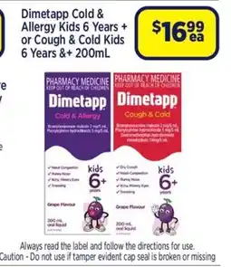 Star Discount Chemist Dimetapp Cold & Allergy Kids 6 Years + or Cough & Cold Kids 6 Years &+ offer