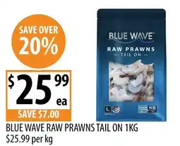 Supabarn Blue wave raw prawns tail on offer