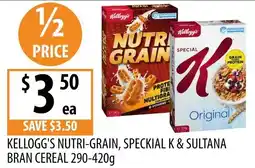 Supabarn Kelloggs nutri grain speckial k & sultana bran cereal offer