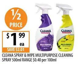 Supabarn Cleana spray & wipe multipurpose cleaning spray range offer