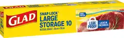 IGA Glad Snap Lock Storage Resealable Bags Large 10 Pack or Medium 15 Pack offer