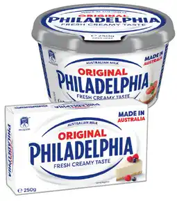 IGA Philadelphia Cream Cheese Spreadable Tub or Block 250g Selected Varieties offer