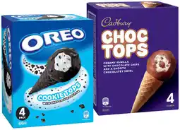 IGA Cadbury Choc Tops or Oreo Cookie Top Ice Cream Cones 4 Pack offer