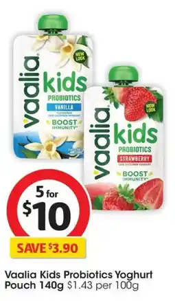 Coles Vaalia Kids Probiotics Yoghurt Pouch offer