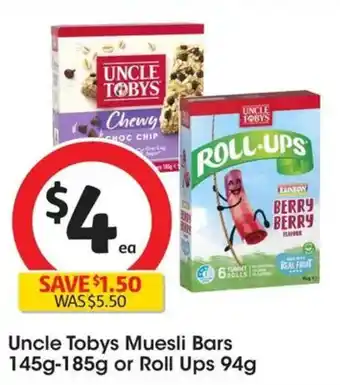Coles Uncle Tobys Muesli Bars or Roll Ups offer