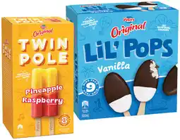 IGA Peters Original Twin Pole 8 Pack or LiL’ Pops Ice Cream 9 Pack Selected Varieties offer