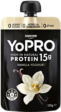 IGA Danone YoPRO Protein Yoghurt Pouch 150g or Pot 160g Selected Varieties offer