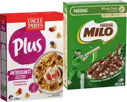 IGA Uncle Tobys Plus Cereal 410‑435g or Nestlé Milo Cereal 330‑350g Selected Varieties offer