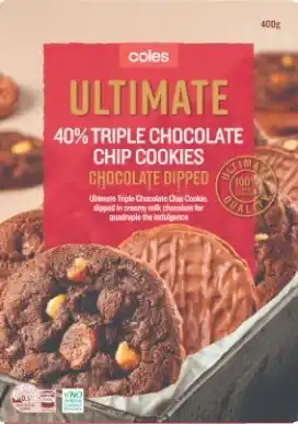 Coles Coles Ultimate 40% Chocolate Chip Triple Choc or Original Chocolate Dipped Cookies 400g offer