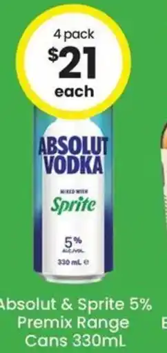 The Bottle O Absolut & Sprite 5% Premix Range Cans offer