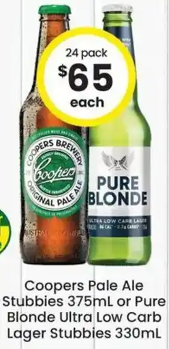 The Bottle O Coopers Pale Ale Stubbies or Pure Blonde Ultra Low Carb Lager Stubbies offer