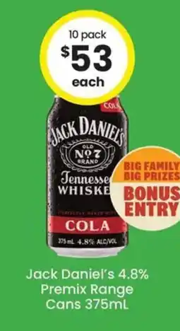 The Bottle O Jack Daniels 4.8% Premix Range Cans offer