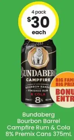 The Bottle O Bundaberg Bourbon Barrel Campfire Rum & Cola 8% Premix Cans offer