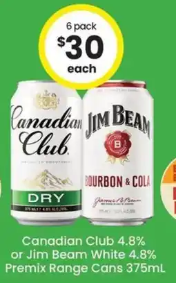 The Bottle O Canadian Club 4.8% or Jim Beam White 4.8% Premix Range Cans offer
