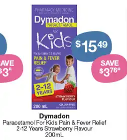 Pharmacy Best Buys Dymadon Paracetamol For Kids Pain & Fever Relief 2-12 Years Strawberry Flavour offer