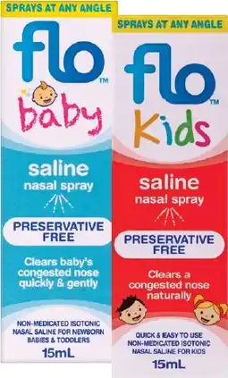 Pharmacy Best Buys Flo Baby or Kids Saline Nasal Spray 15mL offer