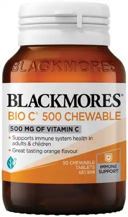Pharmacy Best Buys Blackmores Bio C 500 Chewable 50 Tablets offer