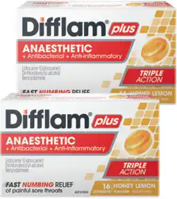 Discount Drug Stores Difflam Plus Anaesthetic Honey & Lemon Flavour 16 Lozenges offer