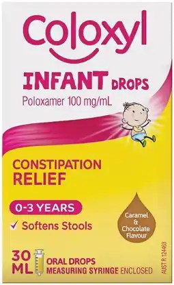 Pharmacy Best Buys Coloxyl Infant Drops 0-3 Years Caramel & Chocolate Flavour Oral Drops offer