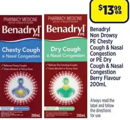 Star Discount Chemist Benadryl Non Drowsy PE Chesty Cough & Nasal Congestion or PE Dry Cough & Nasal Congestion Berry Flavour offer