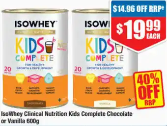 IsoWhey Clinical Nutrition Kids Complete Chocolate Or Vanilla 600g