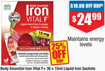 ePharmacy Body Essential Iron Vital F+30x15ml Liquid Iron Sachets offer