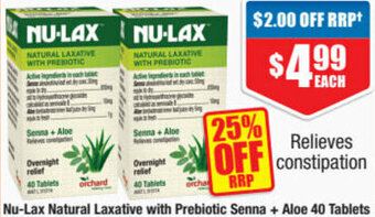 ePharmacy Nu-Lax Natural Laxative With Prebiotic Senna + Aloe 40 Tablets offer