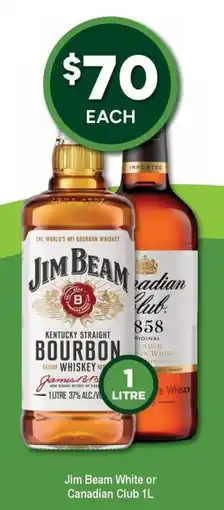 Bottler Jim Beam White or Canadian Club 1L offer