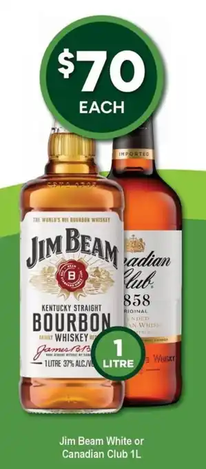 Jim Beam White or Canadian Club 1L