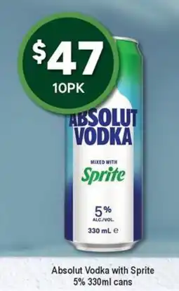 Bottler Absolut Vodka with Sprite offer