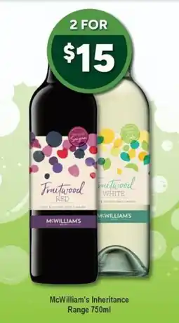 Bottler Fruitwood McWilliam's Range offer