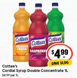 IGA Cottees Cordial Syrup Double Concentrate offer