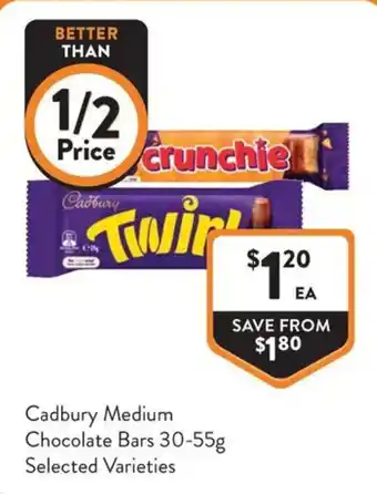 Foodworks Cadbury Medium Chocolate Bars Selected Varieties offer