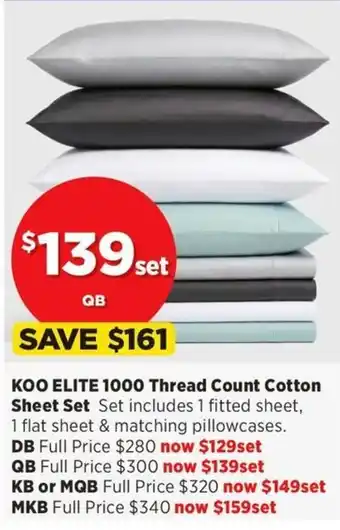 Spotlight KOO ELITE 1000 Thread Count Cotton Sheet Set offer