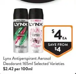 Foodworks Lynx Antiperspirant Aerosol Deodorant offer