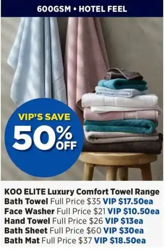 Spotlight KOO ELITE Luxury Comfort Towel Range offer