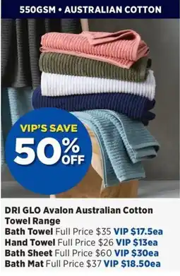Spotlight DRI GLO Avalon Australian Cotton Towel Range offer