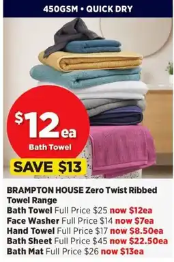 Spotlight Brampton House Zero Twist Ribbed Bath Towel offer