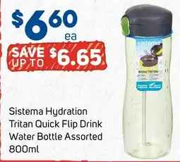 Foodland Sistema Hydration Tritan Quick Flip Drink Water Bottle Assorted offer
