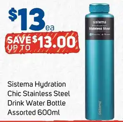 Foodland Sistema Hydration Chic Stainless Steel Drink Water Bottle Assorted offer
