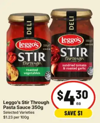 IGA Leggo's Stir Through Pasta Sauce Selected Varieties offer