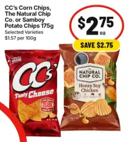 IGA CC's Corn Chips, The Natural Chip Co. or Samboy Potato Chips offer