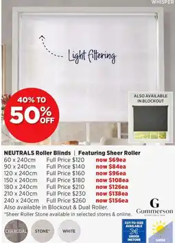 Spotlight Neutrals Roller Blinds Featuring Sheer Roller offer