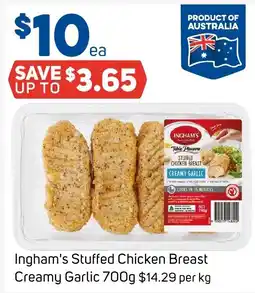 Foodland Ingham's Stuffed Chicken Breast Creamy Garlic offer