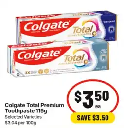 IGA Colgate Total Premium Toothpaste offer
