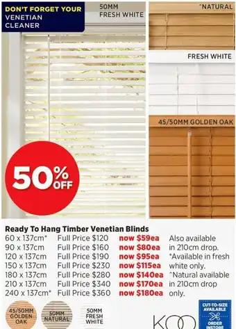 Spotlight Ready To Hang Timber Venetian Blinds offer