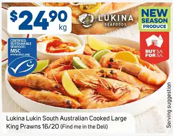 Foodland Lukina Lukin South Australian Cooked Large King Prawns offer